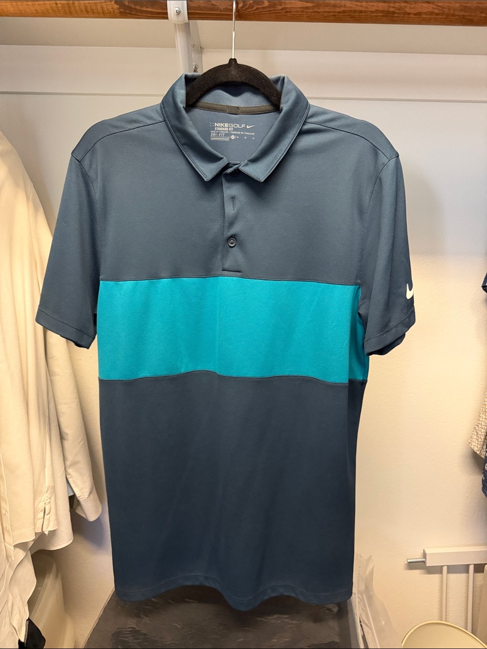 Nike Men’s Teal and Slate Blue Colorblock Polo